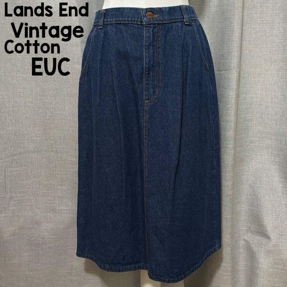 Vintage Lands End Denim Skirt-Cotton-Pockets-Sz 4/6-Below the Knee